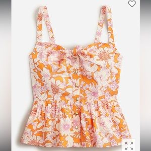 NWOT JCrew Tie-front button-up peplum top in floral cotton poplin